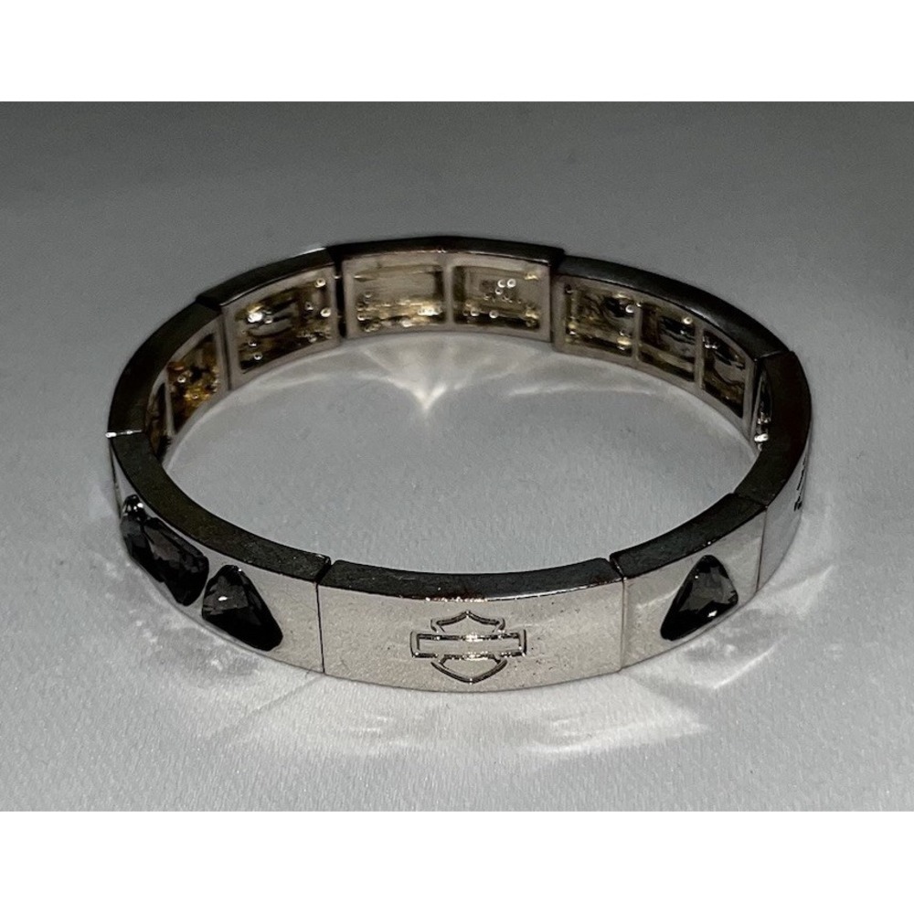 Vintage Harley-Davidson Women's Silver Shield Logo Rhinestone Panel Stretch Link